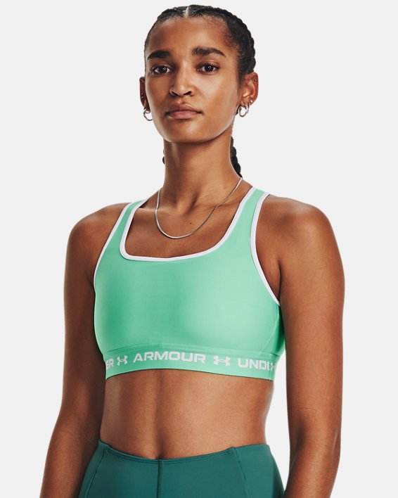 Women's Armour® Mid Crossback Sports Bra, Green, pdpMainDesktop image number 0